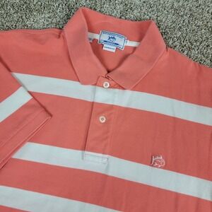 Southern Tide Sport Mens Medium Salmon White Striped Stretch Knit Polo SS